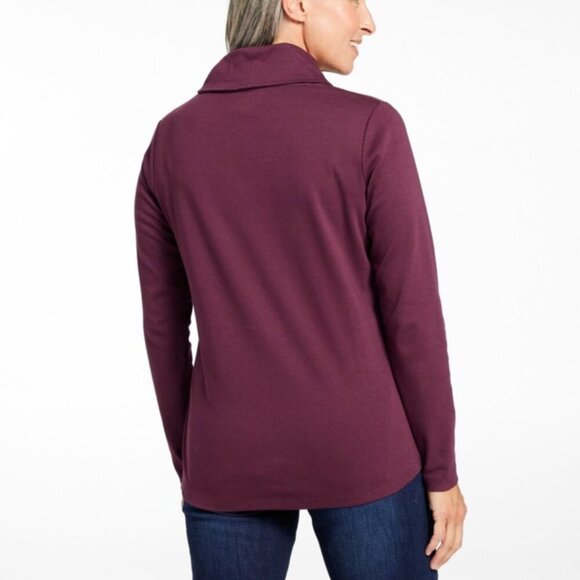 L.L. Bean Pullover Long-Sleeve Shawl Collar Top Dark Cranberry M - Picture 3 of 11